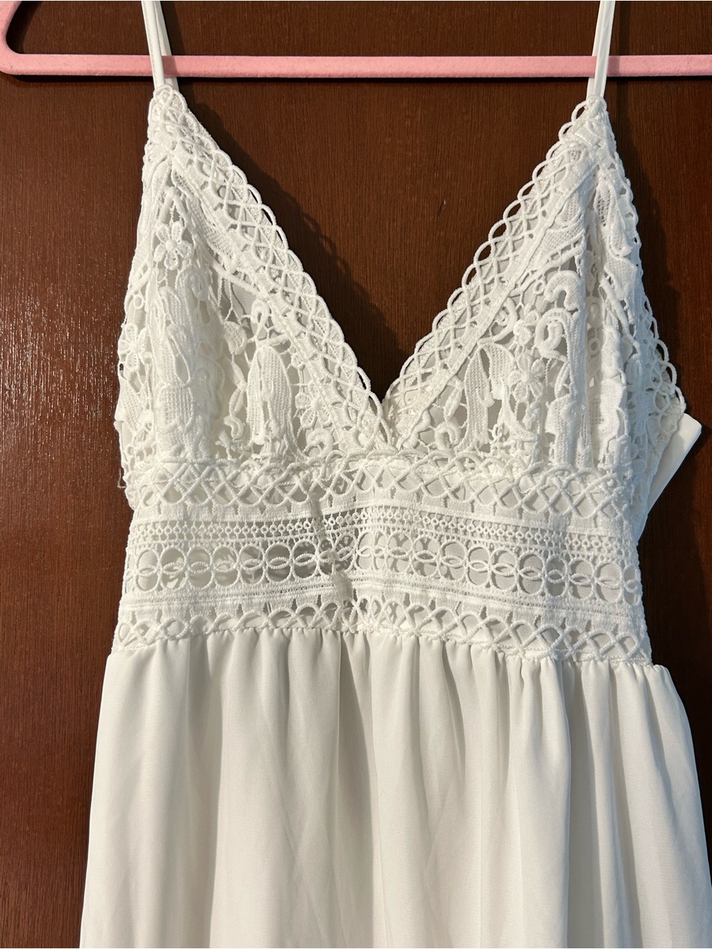 White Lace-Trim Mini Dress with Spaghetti Straps - Picture 5 of 5